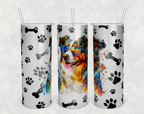Australian Shepherd Tumbler Wraps Bundle, 20 Oz Skinny Tumbler Australian Shepherd Sublimation Designs, Seamless Aussie PNG, 5 Designs Sublimation HappyDesignStudio 