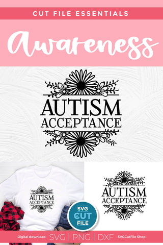 Autism acceptance svg with split flower frame SVG SVG Cut File 