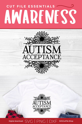 Autism acceptance svg with split flower frame SVG SVG Cut File 