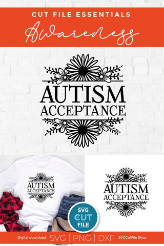 Autism acceptance svg with split flower frame SVG SVG Cut File 