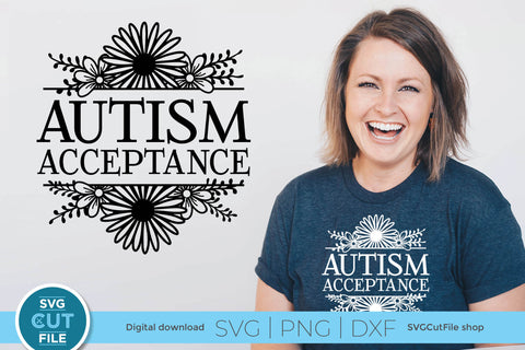 Autism acceptance svg with split flower frame SVG SVG Cut File 