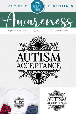 Autism acceptance svg with split flower frame SVG SVG Cut File 