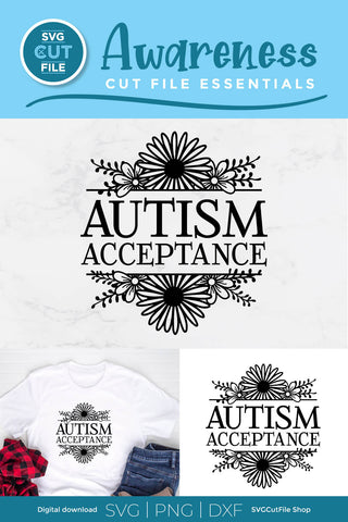 Autism acceptance svg with split flower frame SVG SVG Cut File 