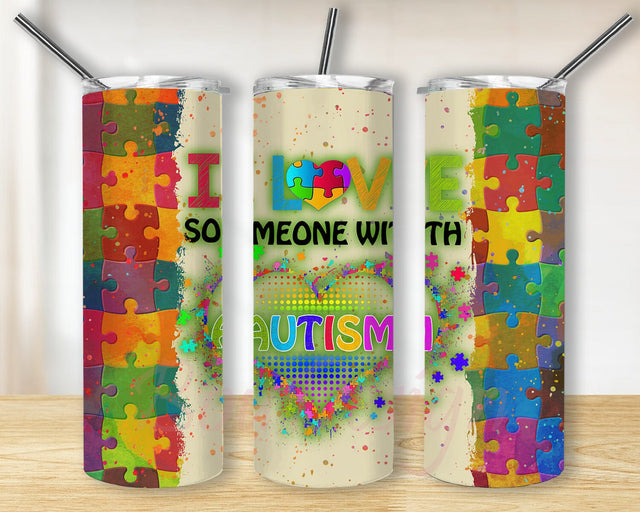 Autism Awareness 20oz Skinny Tumbler, I Love Someone With Autism Design Png, Puzzle Tumbler Wrap, Autism Tumbler Template, Autism Mom Tumbler Png, Digital Download Sublimation BouDesign 
