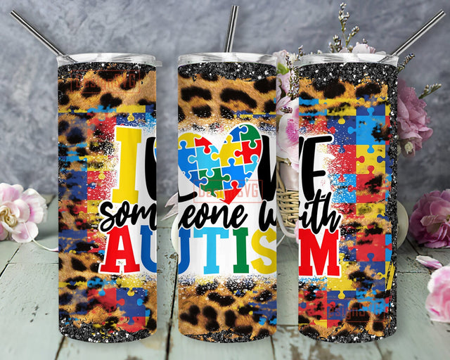 Autism Awareness 20oz Tumbler Png, I Love Someone With Autism Design Png, Puzzle Leopard Tumbler Wrap, Autism Mom Sublimation Wrap Design, Instant Download Sublimation DesignSVG 