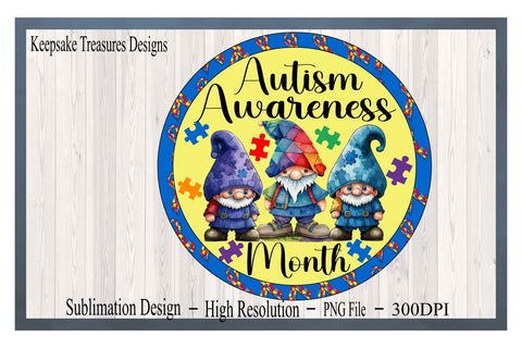 Autism Awareness Month, Gnome Wreath Attachment, PNG Sublimation Design, Autism Awareness Day April 2, Digital Download Sublimation Keepsake Treasures Designs LLC. 