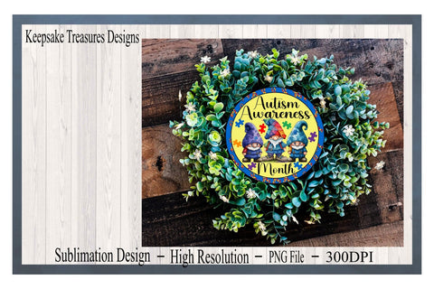 Autism Awareness Month, Gnome Wreath Attachment, PNG Sublimation Design, Autism Awareness Day April 2, Digital Download Sublimation Keepsake Treasures Designs LLC. 