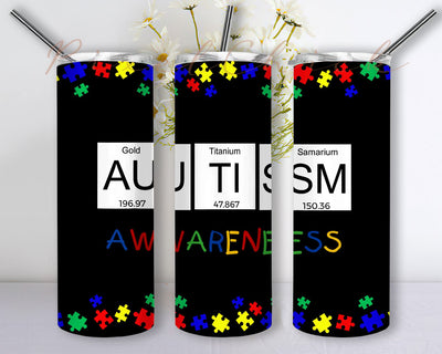 Autism Awareness Sublimation Designs Downloads, Skinny Tumbler 20oz Design Download PNG Sublimation PixelChick 