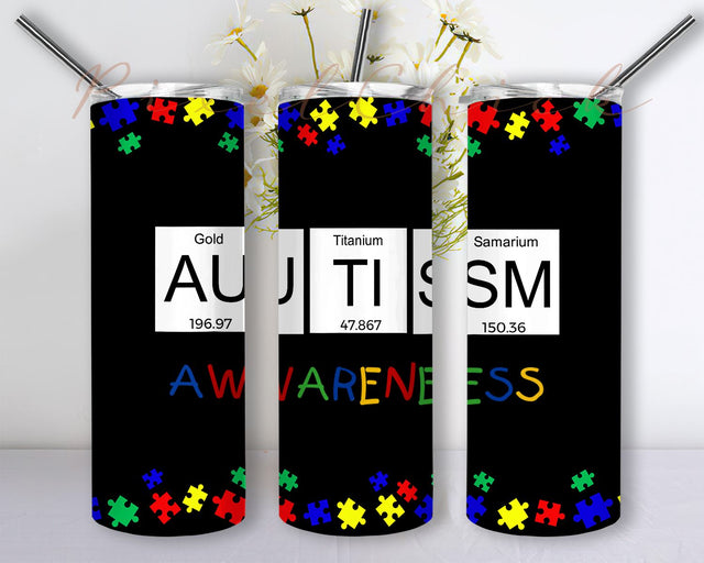 Autism Awareness Sublimation Designs Downloads, Skinny Tumbler 20oz Design Download PNG Sublimation PixelChick 