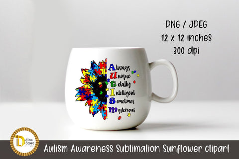 Autism Awareness Sublimation Sunflower clipart Sublimation Dina.store4art 