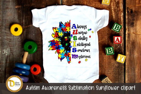 Autism Awareness Sublimation Sunflower clipart Sublimation Dina.store4art 