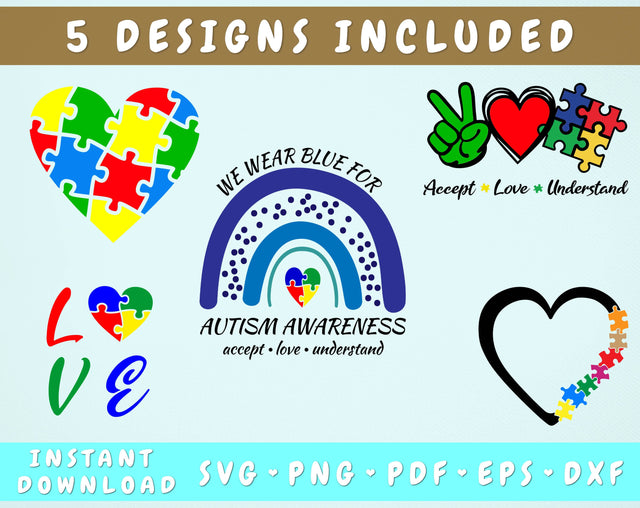 Autism Awareness SVG Bundle - 5 Designs, Autism Awareness Month SVG, Autism PNG Files, Autism Designs SVG HappyDesignStudio 