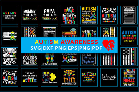 Autism Awareness T-shirt Design Bundles SVG Silhouette File 