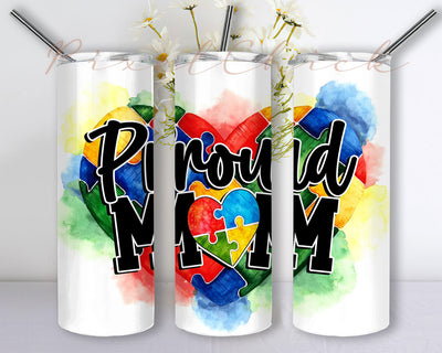 Autism Awareness Tumbler 20 oz Skinny Tumbler Design Sublimation, Autism 20oz Skinny Tumbler Template, Proud Mom Sublimation Tumbler Designs Sublimation PixelChick 
