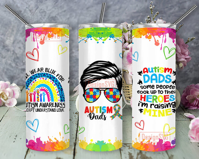 Autism Dad 20oz Skinny Tumbler Png, Autism Awareness Tumbler, Rainbow Tumbler Wrap, Awareness Tumbler, Dad Life Tumbler, Coffee Tumbler Sublimation DesignSVG 