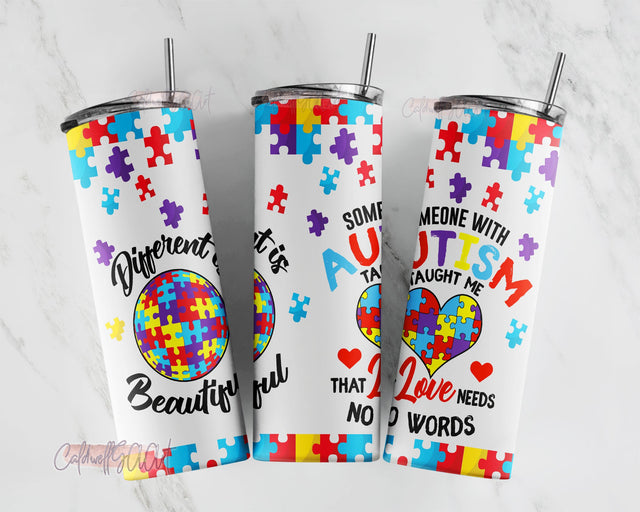 Autism Different Is Beautiful 20oz skinny tumbler template, PNG, sublimate design, Tumbler Wrap Design - Different Is Beautiful Sublimation CaldwellArt 