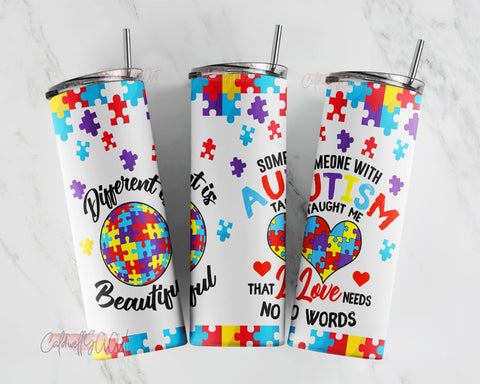 Autism Different Is Beautiful 20oz skinny tumbler template, PNG, sublimate design, Tumbler Wrap Design - Different Is Beautiful Sublimation CaldwellArt 