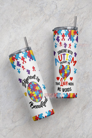 Autism Different Is Beautiful 20oz skinny tumbler template, PNG, sublimate design, Tumbler Wrap Design - Different Is Beautiful Sublimation CaldwellArt 
