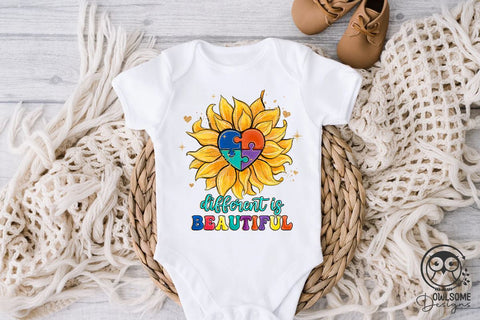 Autism Different Is Beautiful Sunflower PNG Sublimation Owlsome.Designs 