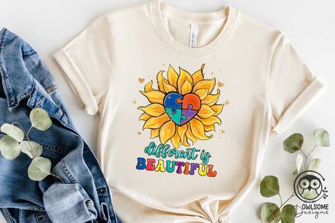 Autism Different Is Beautiful Sunflower PNG Sublimation Owlsome.Designs 