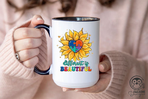 Autism Different Is Beautiful Sunflower PNG Sublimation Owlsome.Designs 
