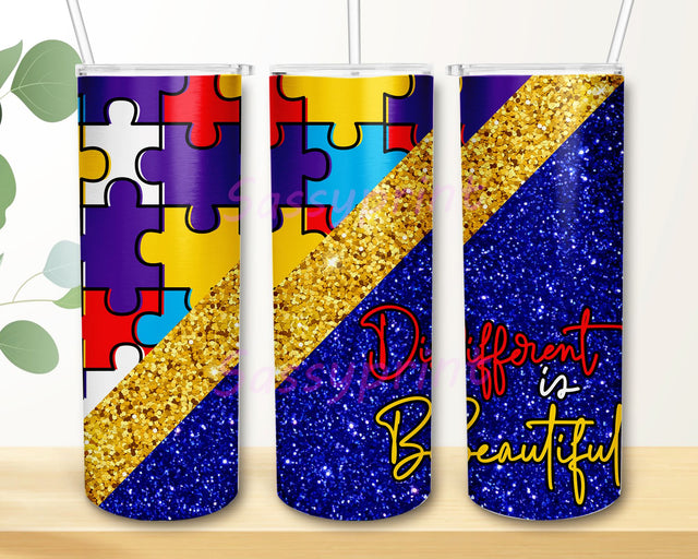 Autism Different Is Beautiful Tumbler Design, Sublimation Designs Downloads, Skinny Tumbler 20oz Design Sublimation sassyprint 