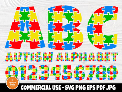 Autism Font SVG, Autism Alphabet, Svg Cut Files, Autism Awareness Svg, Puzzle Letters Svg, Autism Monogram, Fonts for Cricut and Silhouette SVG TonisArtStudio 