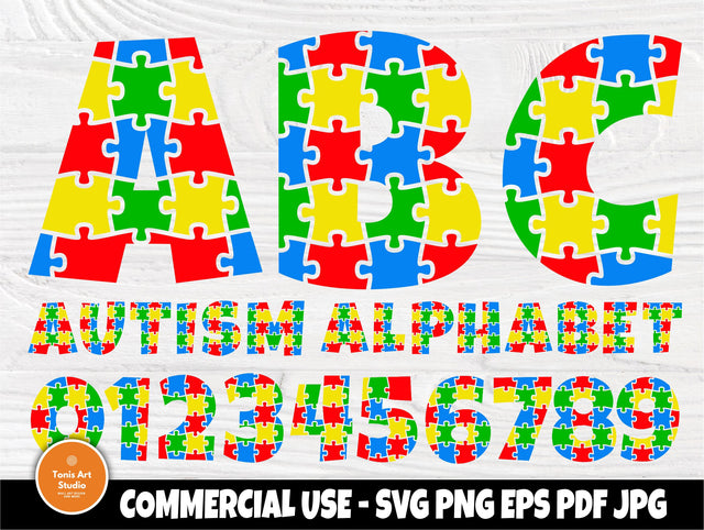 Autism Font SVG, Autism Alphabet, Svg Cut Files, Autism Awareness Svg, Puzzle Letters Svg, Autism Monogram, Fonts for Cricut and Silhouette SVG TonisArtStudio 