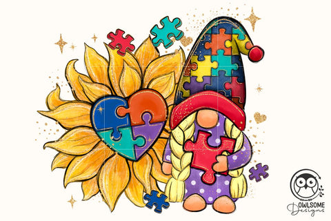 Autism Gnome Sunflower PNG Sublimation Sublimation Owlsome.Designs 