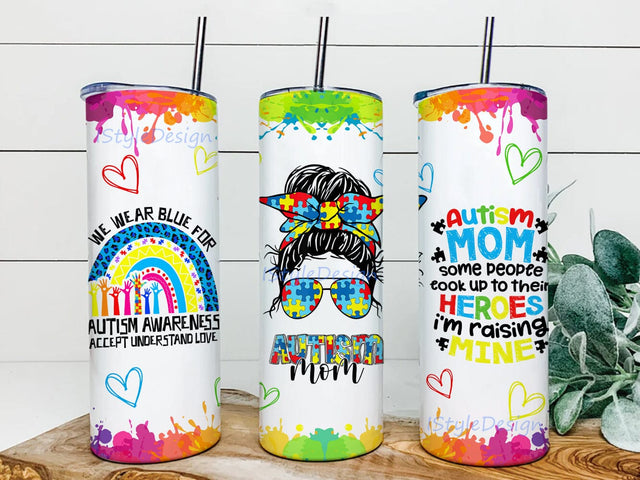 Autism Mom 20oz Skinny Tumbler Png, Messy Bun Autism Awareness Png, Western Mama Png, Autism Puzzle Png, Autism Life Png, Western Tumbler Png Sublimation iStyleDesign 