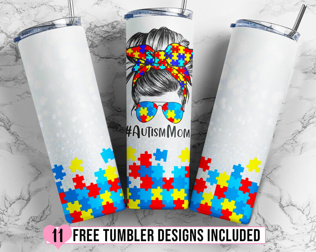 Autism Mom Tumbler Sublimation Design Download, Autism Awareness 20oz Skinny Tumbler Design PNG, Tumbler Wrap PNG, Momlife Tumbler PNG Sublimation TumblersByPhill 