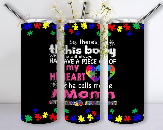 Autism Mom Tumbler This Boy Calls Me Mom Autism Awareness TumblerSublimation Designs Downloads, Skinny Tumbler 20oz Design Download PNG Sublimation PixelChick 
