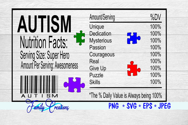 Autism Nutrition Label SVG Family Creations 