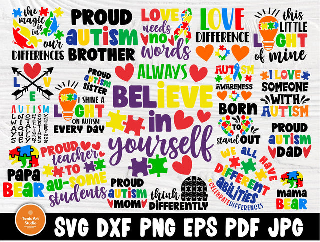 Autism SVG Bundle, Autism Awareness Svg, Autism Svg, Dxf, Png, Eps, Pdf, Svg Cut Files, Autism Quotes, Autism Love Svg, Cricut, Silhouette SVG TonisArtStudio 