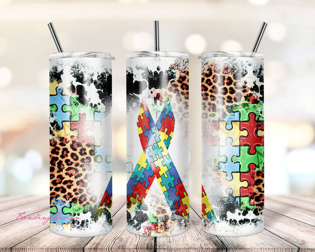 Autism Tumbler, Autism PNG, Autism Awareness PNG, Leopard Tumbler, Jigsaw Png, Tumbler png, Skinny Tumbler wrap 20 oz PNG Sublimation TrendingDesign 