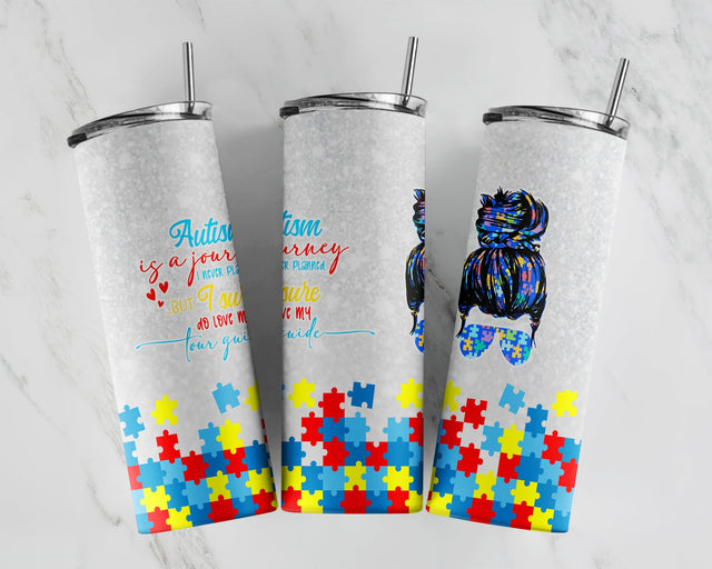 Autism Tumbler design, 20 oz skinny tumbler design, tumbler, sublimation, digital download, PNG - Autism Mom Bun Sublimation CaldwellArt 