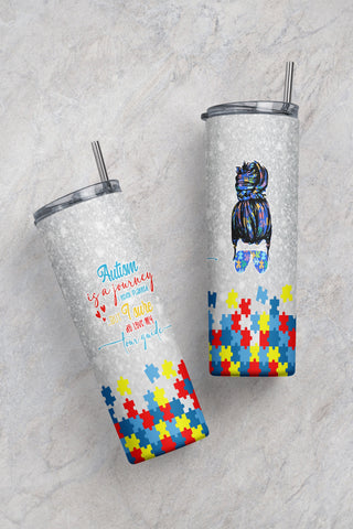 Autism Tumbler design, 20 oz skinny tumbler design, tumbler, sublimation, digital download, PNG - Autism Mom Bun Sublimation CaldwellArt 