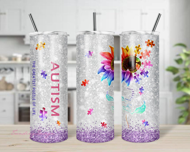 Autism Tumbler PNG, Autism Tumbler Design - 20oz Skinny Straight Tumbler Wrap Template, Autism sunflower Skinny Tumbler Sublimation Sublimation TrendingDesign 