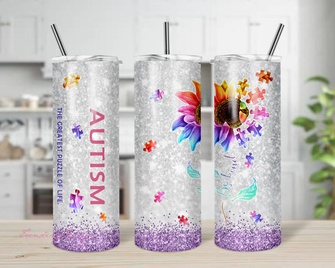 Autism Tumbler PNG, Autism Tumbler Design - 20oz Skinny Straight Tumbler Wrap Template, Autism sunflower Skinny Tumbler Sublimation Sublimation TrendingDesign 