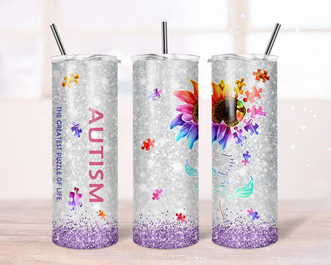 Autism Tumbler PNG, Autism Tumbler Design - 20oz Skinny Straight Tumbler Wrap Template, Autism sunflower Skinny Tumbler Sublimation Sublimation TrendingDesign 