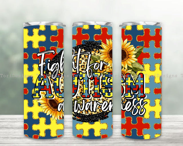 Autism Tumbler Png, Fight For Autism Awareness, Autism Awareness Tumbler Design, Autism Design, Sunflower Tumbler Sublimation Designs Sublimation ToriDesigns 