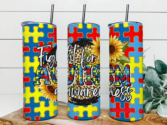 Autism Tumbler Png, Fight For Autism Awareness, Western Tumbler Png, 20oz Skinny Tumbler,Autism Design,Sunflower,Tumbler Sublimation Designs Sublimation iStyleDesign 
