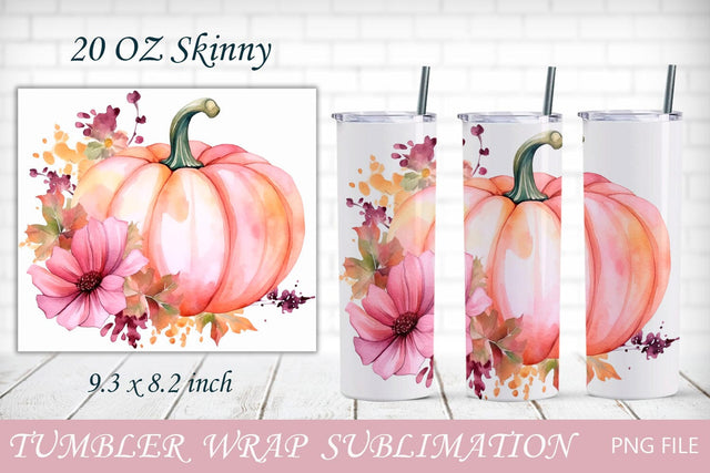 Autumn 20 oz skinny tumbler, Pink pumpkin wrap, Fall tumbler png Sublimation AnastasiyaArtDesign 