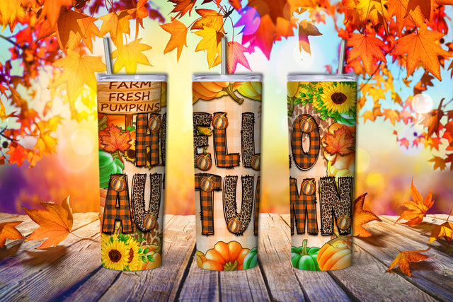 Autumn 20oz Skinny Tumbler Sublimation Design, Hello Autumn Png, Autumn Tumbler Png, Template For Tumbler, Pumpkin Tumbler, Digital Download Sublimation SublimationDesignShop 