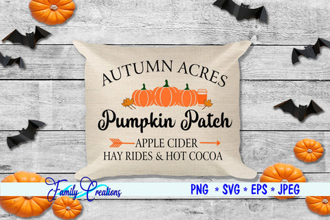 Autumn Acres Pumpkin Patch Apple Cider, Hay Rides & Hot Cocoa SVG Family Creations 