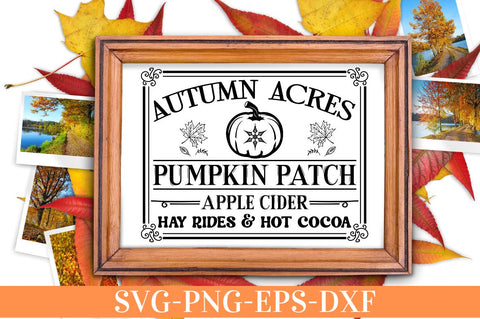Autumn acres pumpkin patch apple cider hay rides & hot cocoa SVG SVG DESIGNISTIC 