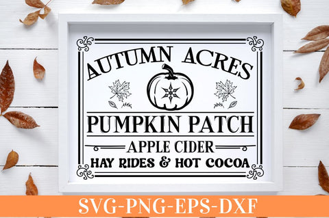 Autumn acres pumpkin patch apple cider hay rides & hot cocoa SVG SVG DESIGNISTIC 