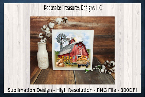 Autumn At The Farm Red Barn, Pumpkin Truck PNG Sublimation Design, Fall Farmhouse Barn, Digital Download, Fall Sunflower Printable PNG Sublimation Keepsake Treasures Designs LLC. 