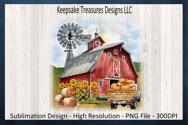 Autumn At The Farm Red Barn, Pumpkin Truck PNG Sublimation Design, Fall Farmhouse Barn, Digital Download, Fall Sunflower Printable PNG Sublimation Keepsake Treasures Designs LLC. 