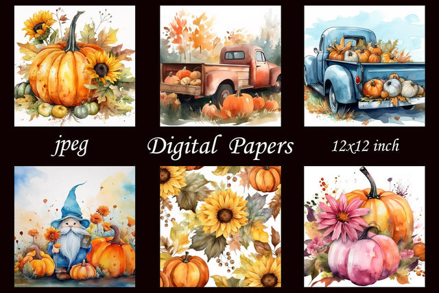 Autumn background, Fall digital paper, Sunflowers pumpkin Sublimation AnastasiyaArtDesign 